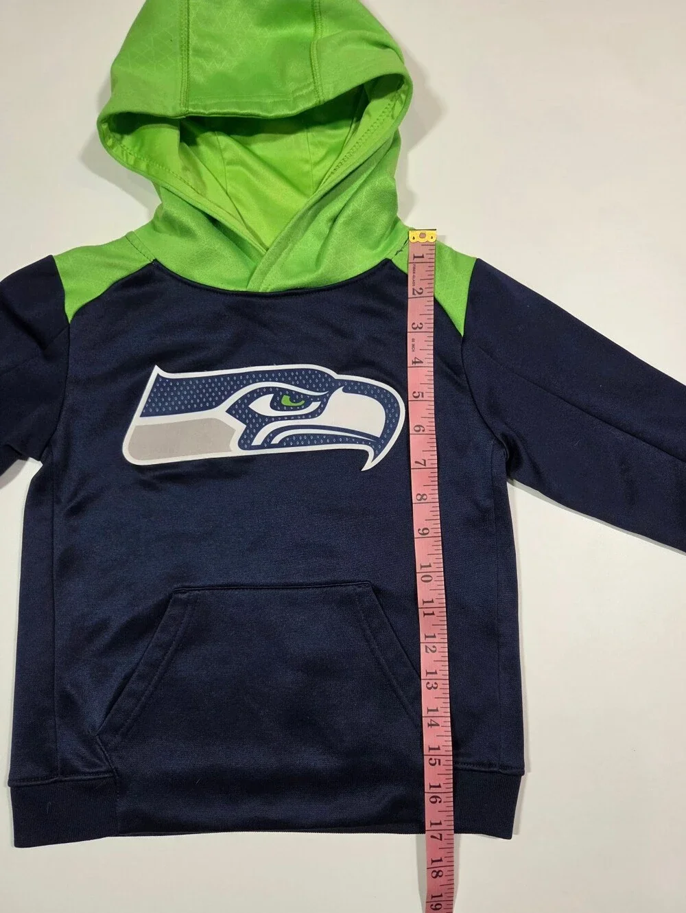 NFL Seahawks Hoodie Youth Medium 5/6 Navy Neon Green Logo Sweatshirt Kids Boys